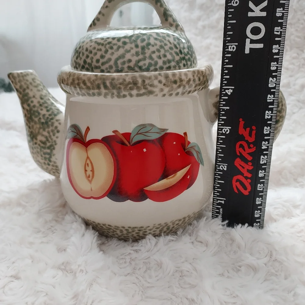Petite Ceramic Teapot Green Speckled Apple Design Cottagecore Grandmacore
